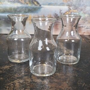Set of 3 Libbey 3.5" Mini Glass Carafes / Bud Vases Flared Rim Pitchers